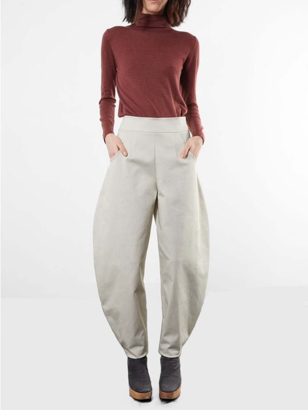 Meg NY Chloe Wade wide barrel leg pants cotton off white XS scandi minimalist
